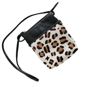 NEW Leopard Print Calf Hair & Leather Crossbody Bag On-Trend Fall Essential